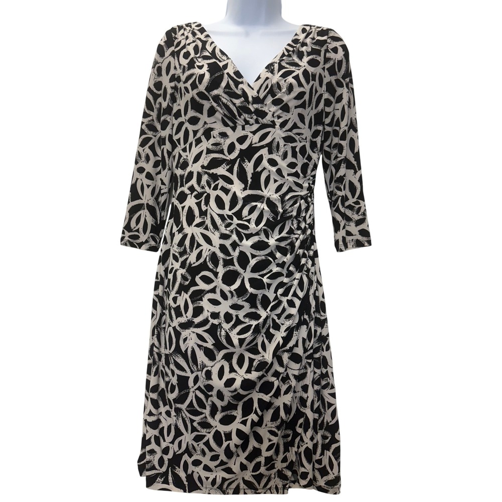 Lauren Ralph Lauren LRL Black and Cream Ruched Dress Size 4
